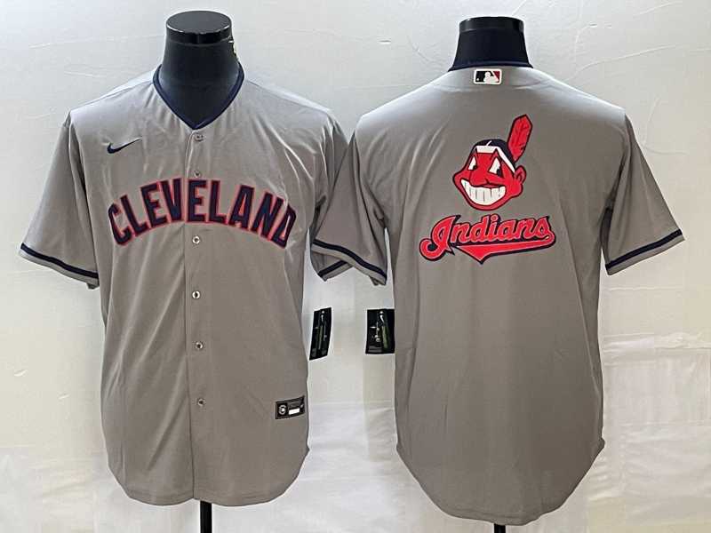 Men%27s Cleveland Guardians Gray Team Big Logo Cool Base Stitched Jersey->cleveland indians->MLB Jersey